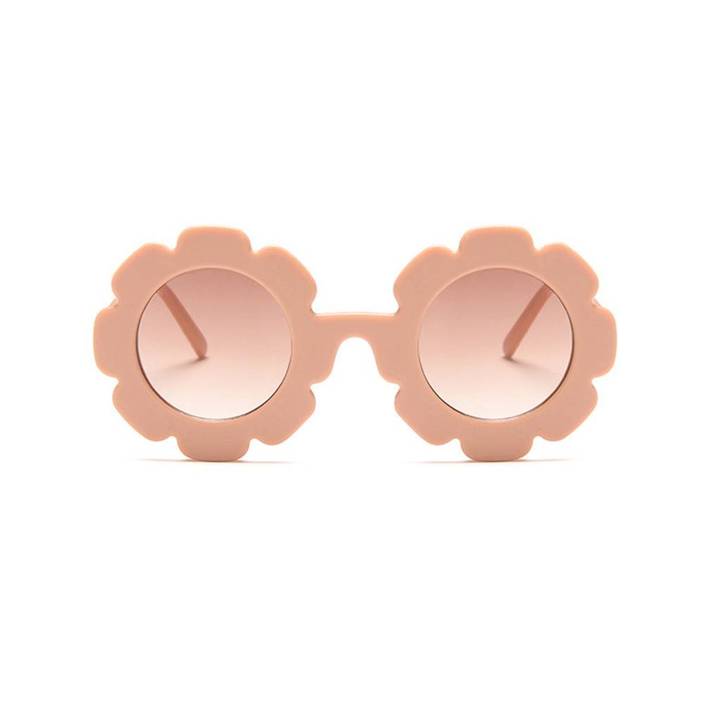 Edna Round Flower in Coral Frame Dark Lens Sunglasses — cat baby sunglasses showing face and soft texture