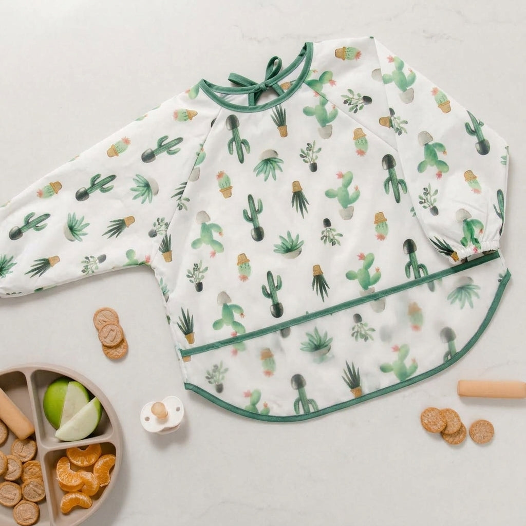 Everyday Print Waterproof Baby Smock Bib, Long Sleeve Cactus Cutie
