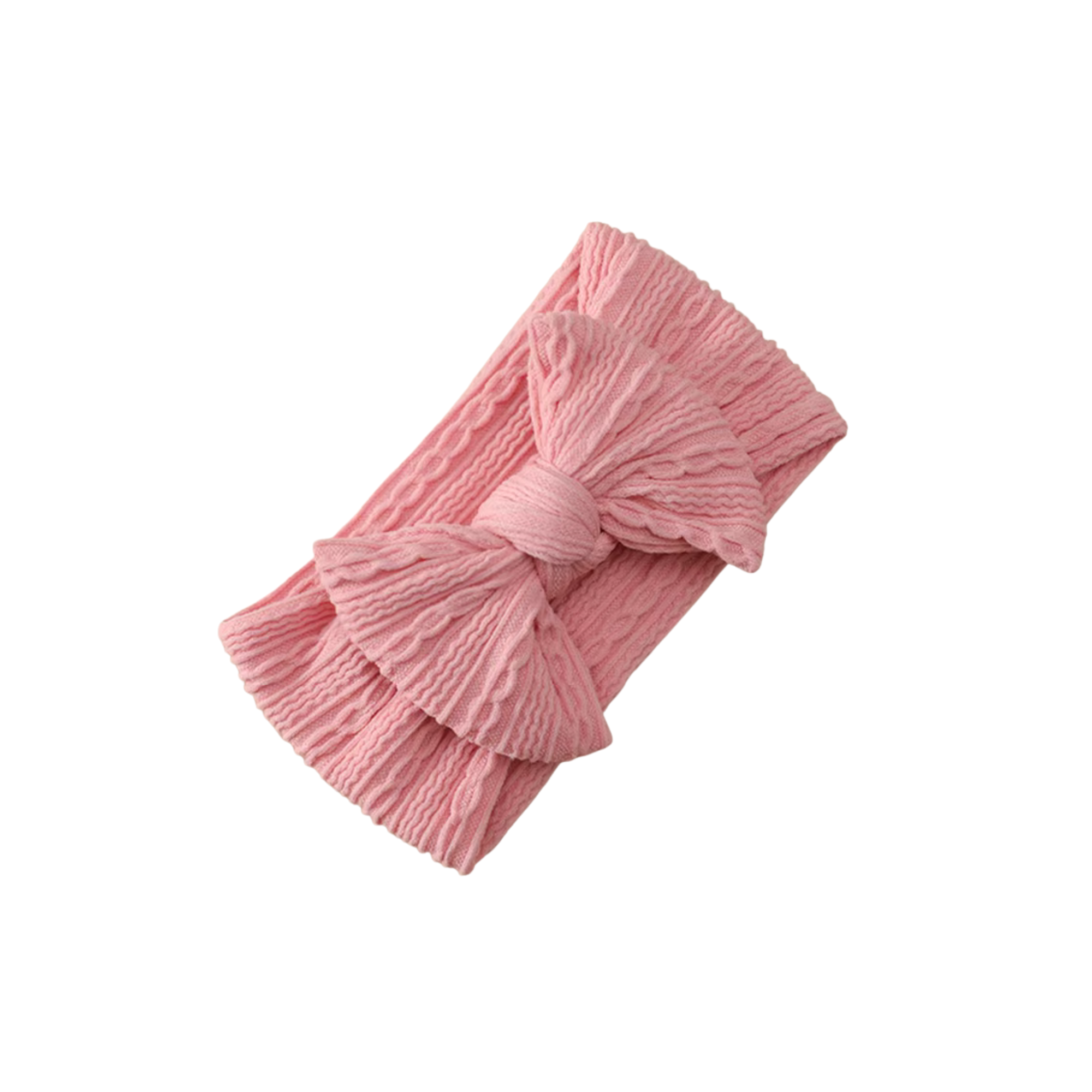 Pink flamingo nylon knotted bow baby headband — Mila Top Knot Bow Headband on white background