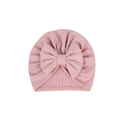 Flamingo ribbed ear detail baby turban with bow detail — Mila Baby Turban on white background