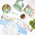 Baby boy gift bundle silicone check baby gift set — "Jelly On The Plate" The Complete First Feeder on white background