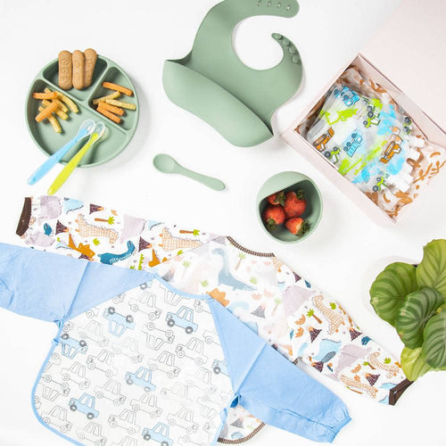 Baby boy gift bundle silicone check baby gift set — "Jelly On The Plate" The Complete First Feeder on white background
