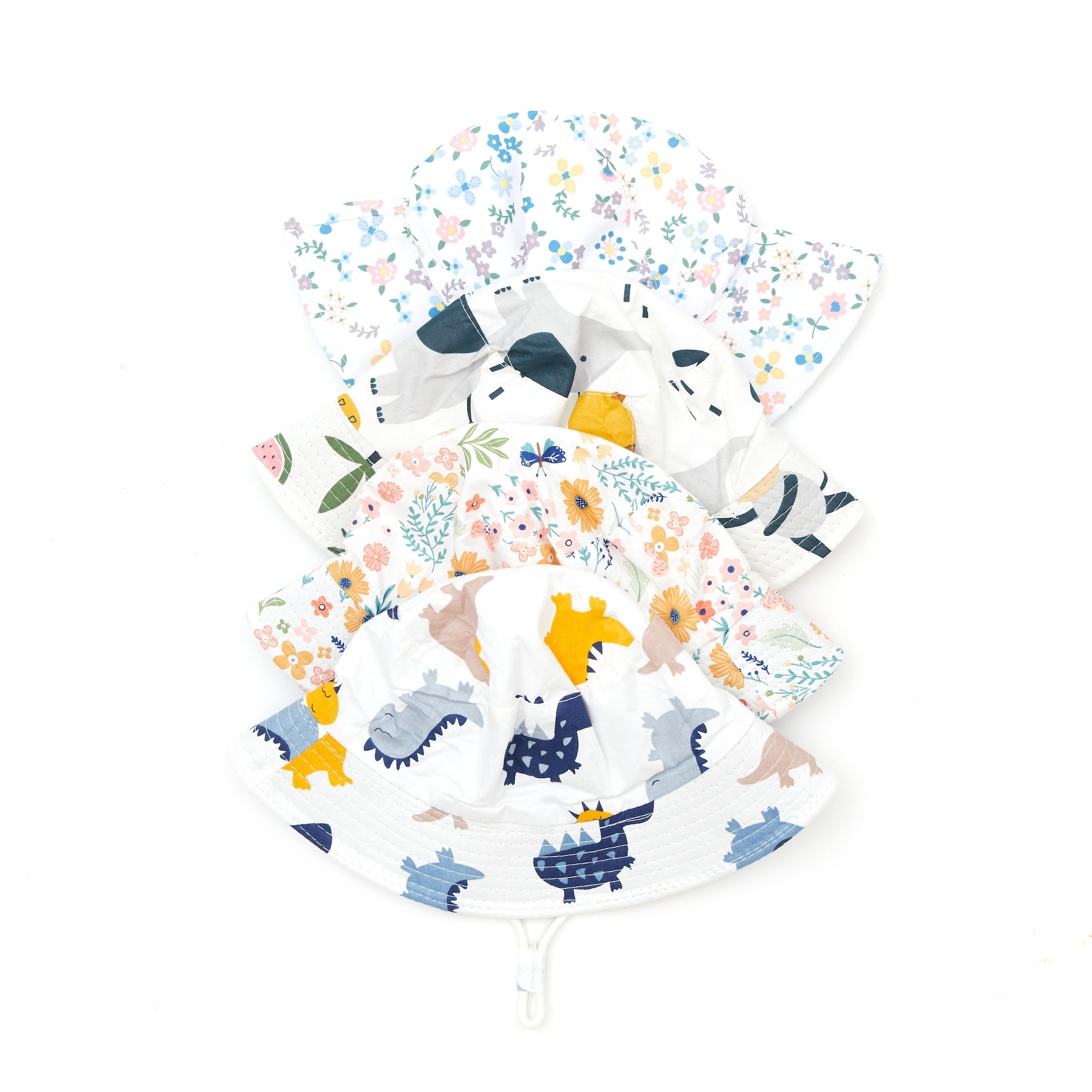 Baby wearing baby hat — Jungle Pals Baby Bucket Sun Hat