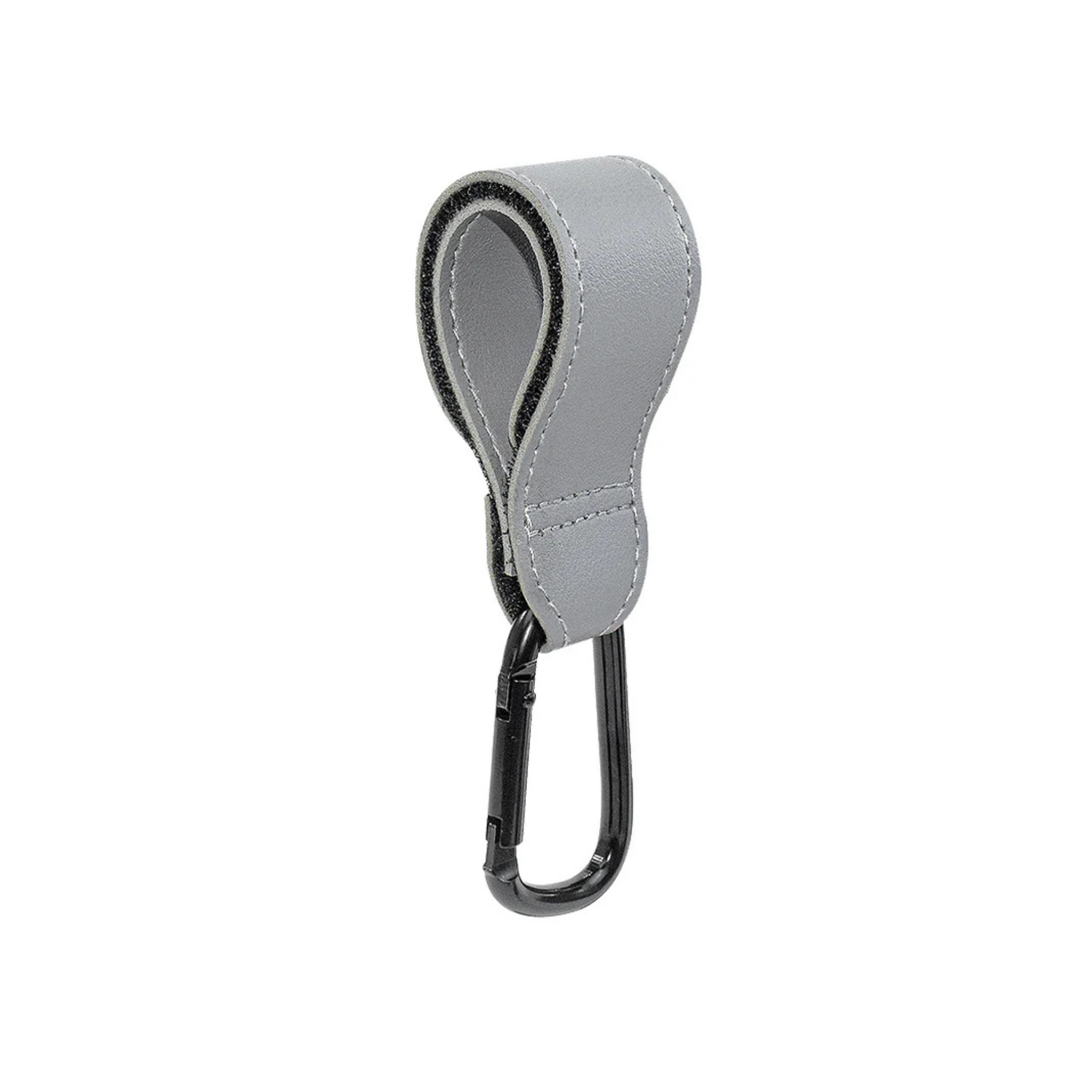 Ear detail baby hat — Koala Grey PU Leather Stroller Pram Strap on white background