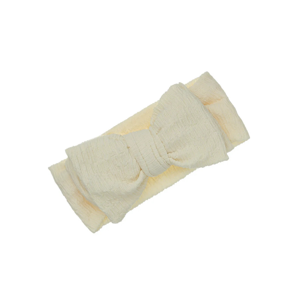 Lemon crinkle knotted bow baby headband — Pepper Baby Headband on white background