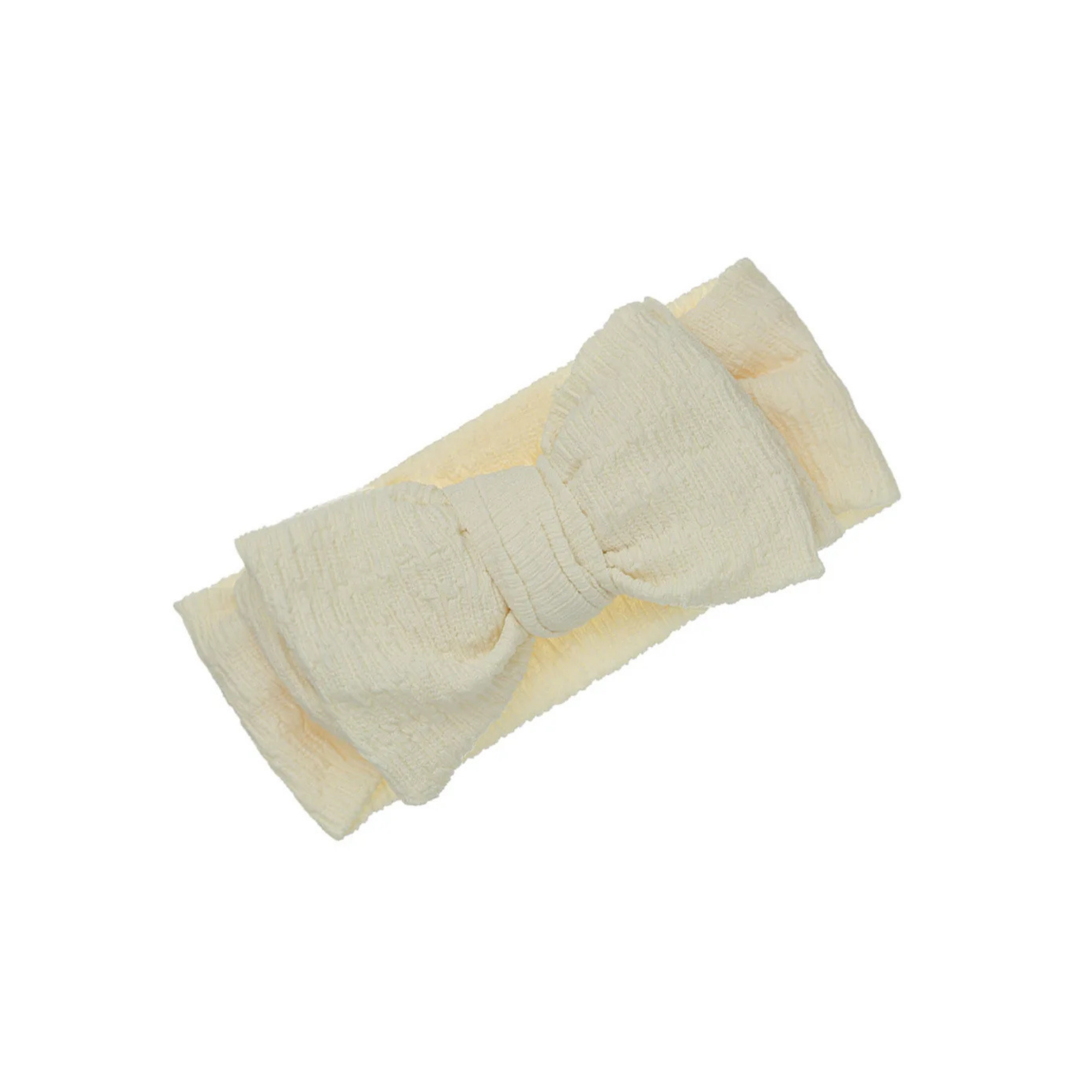 Lemon crinkle knotted bow baby headband — Pepper Baby Headband on white background