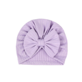 Lilac ribbed ear detail baby turban with bow detail — Mila Baby Turban on white background