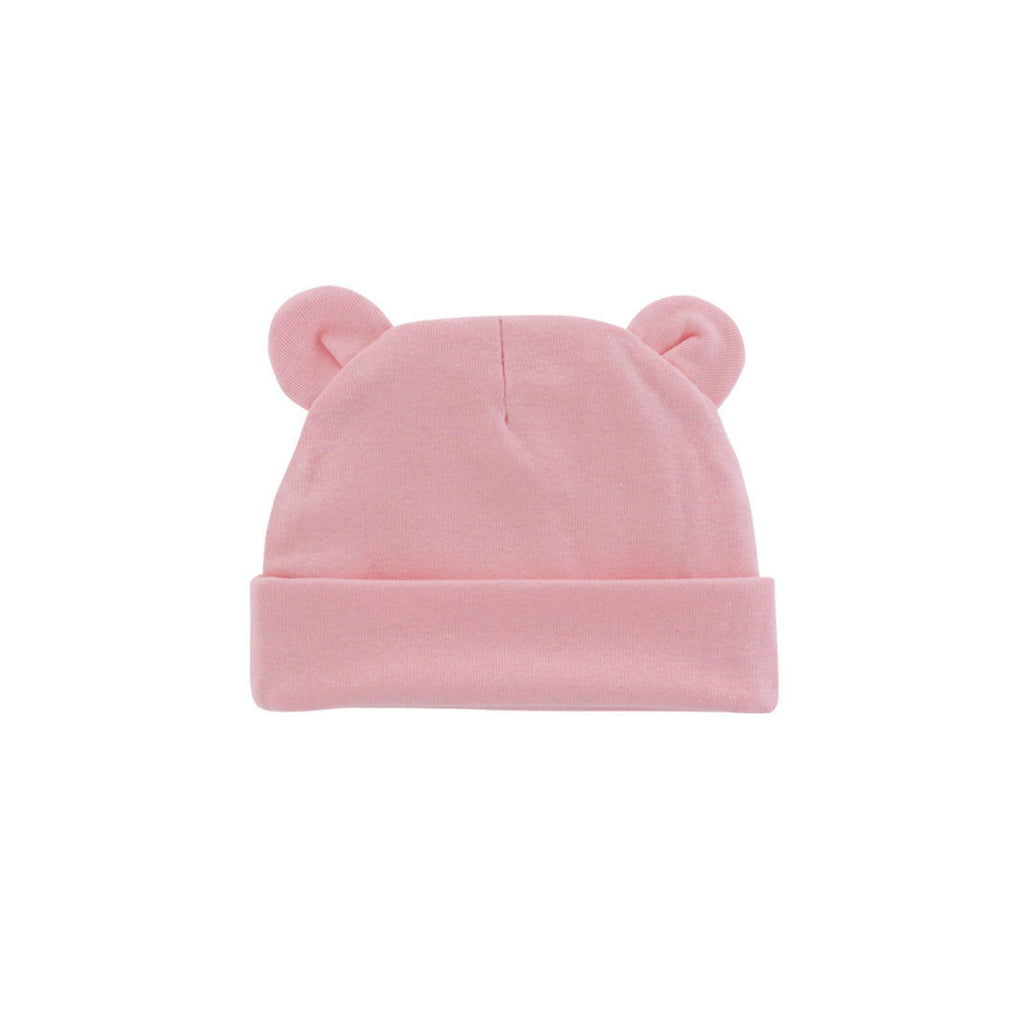 Flamingo knit ear detail baby beanie — Little Bear Baby on white background
