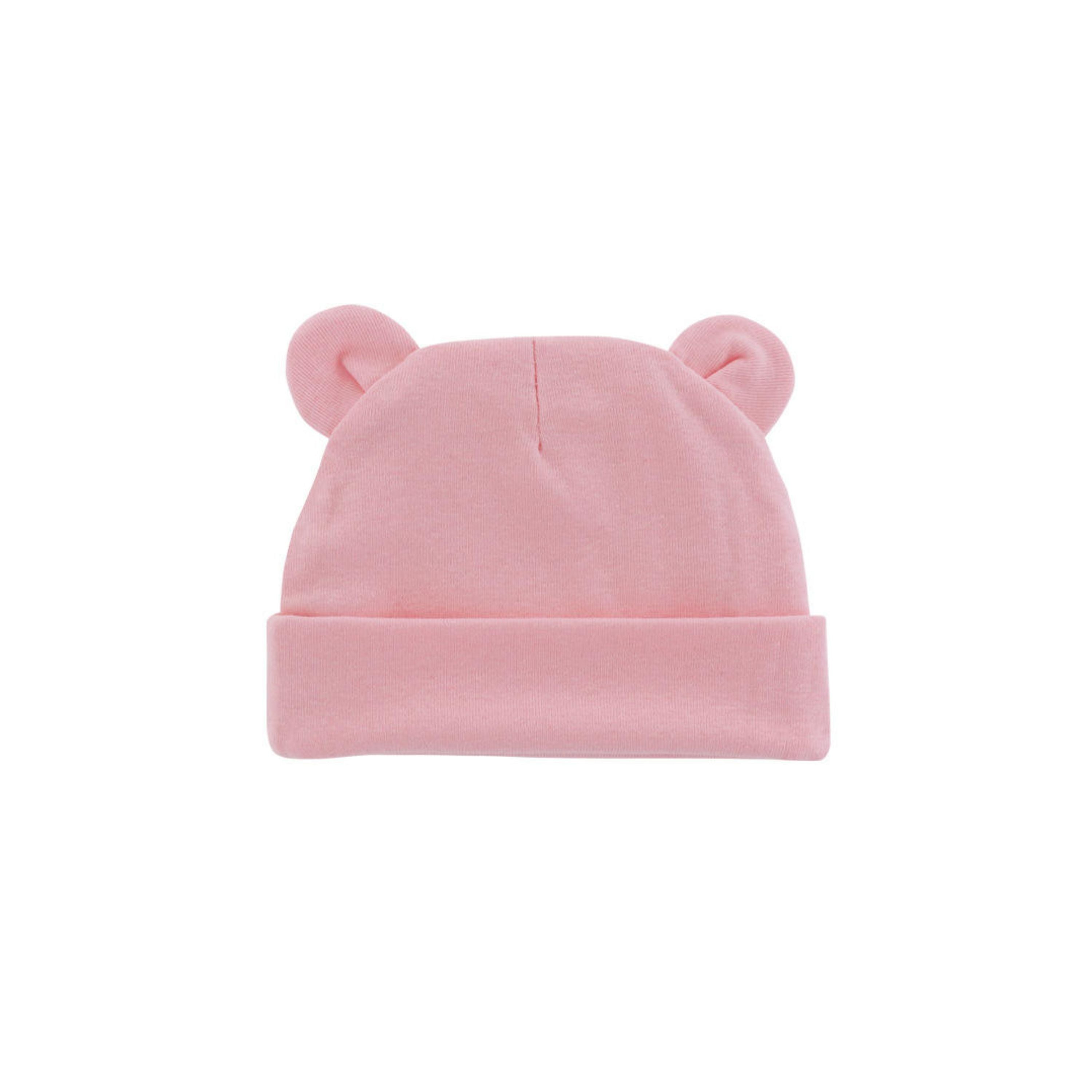 Flamingo knit ear detail baby beanie — Little Bear Baby on white background