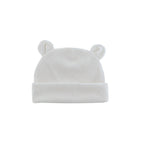 White knit ear detail baby beanie — Little Bear Baby on white background