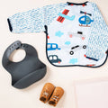 Baby boy gift bundle lace check baby bib — "Little Boy Blue" Simply Boots & Bibs on white background