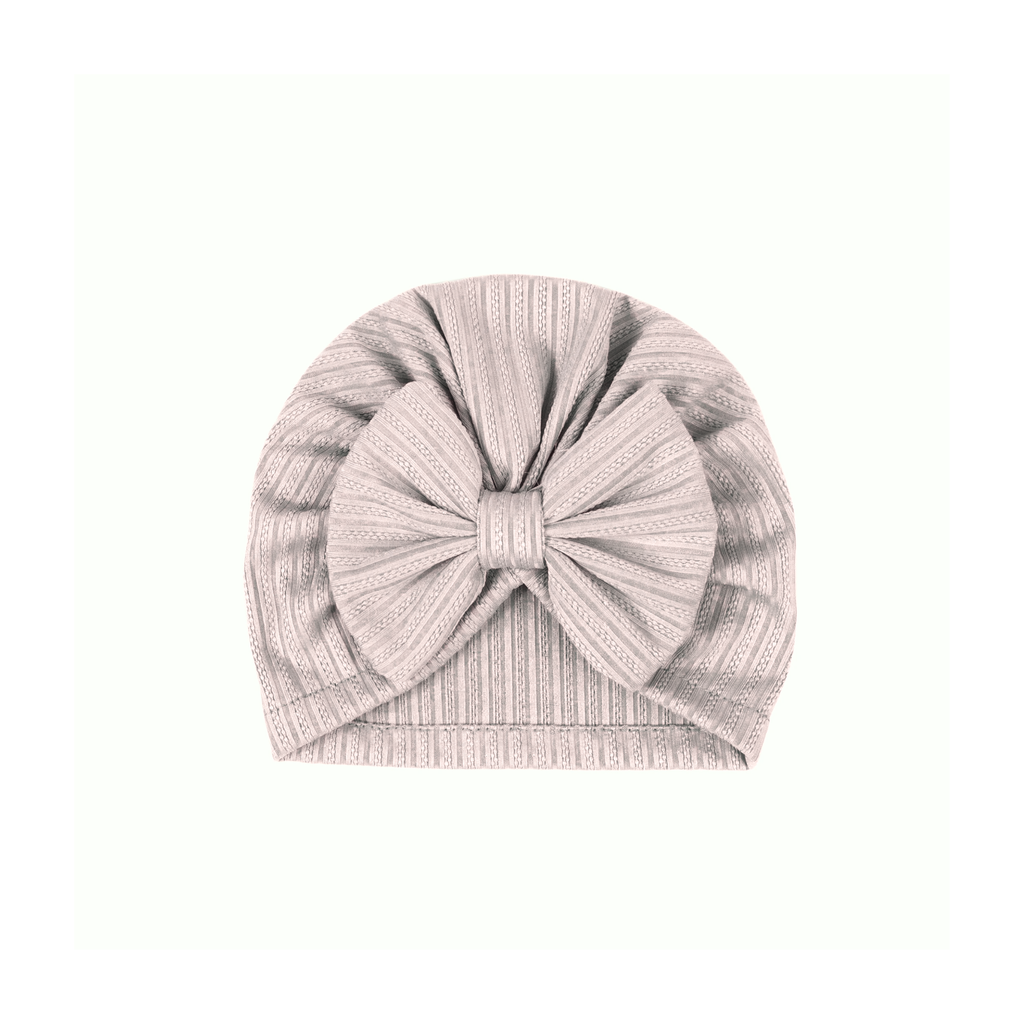 Silver ribbed ear detail baby turban with bow detail — Mila Baby Turban on white background