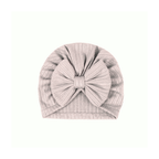 Silver ribbed ear detail baby turban with bow detail — Mila Baby Turban on white background