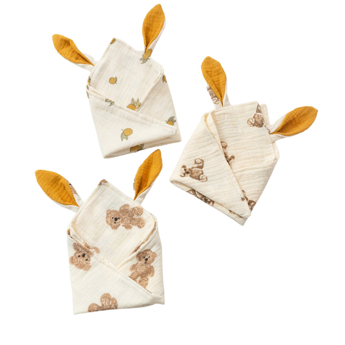 Muslin Cotton Bunny Ears Baby Comforter Blanket in Baby Bears