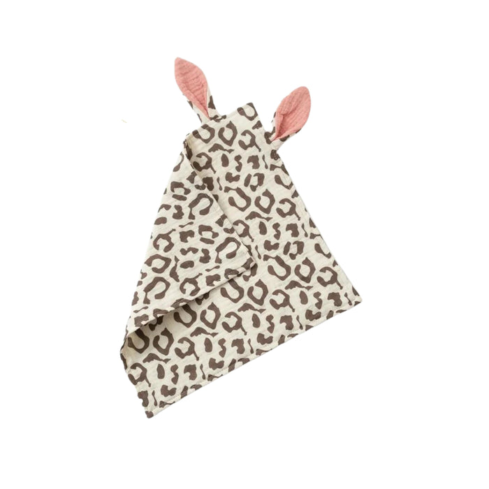Muslin Cotton Bunny Ears Baby Comforter Blanket in Leopard