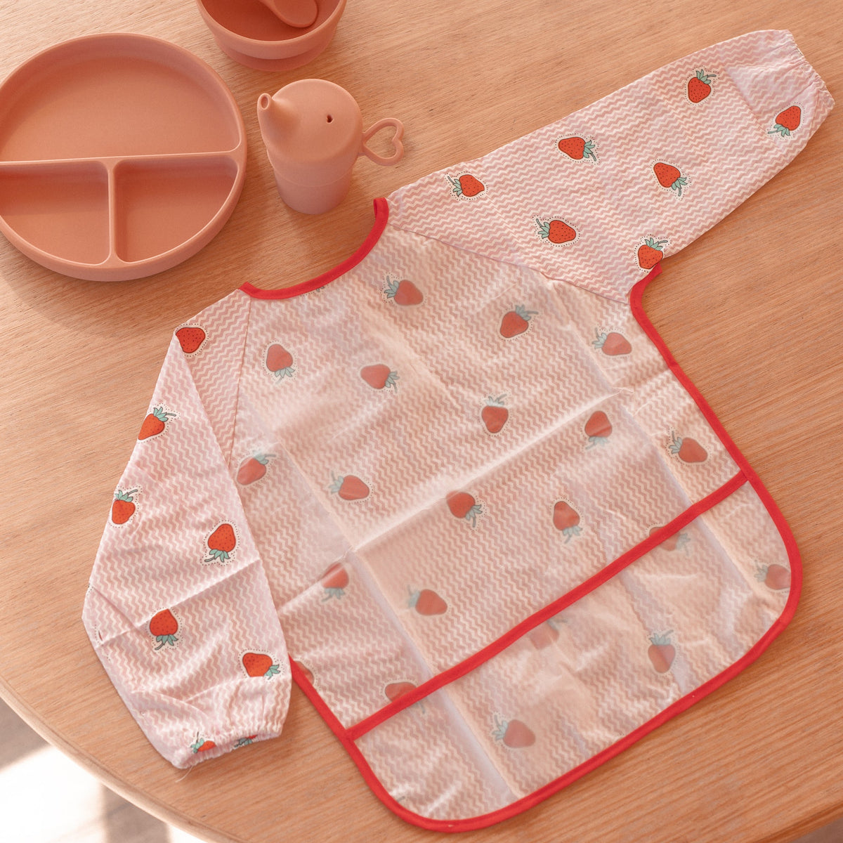 Everyday Print Waterproof Baby Smock Bib, Long Sleeve Strawberry