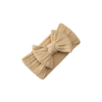 Oat nylon knotted bow baby headband — Mila Top Knot Bow Headband on white background