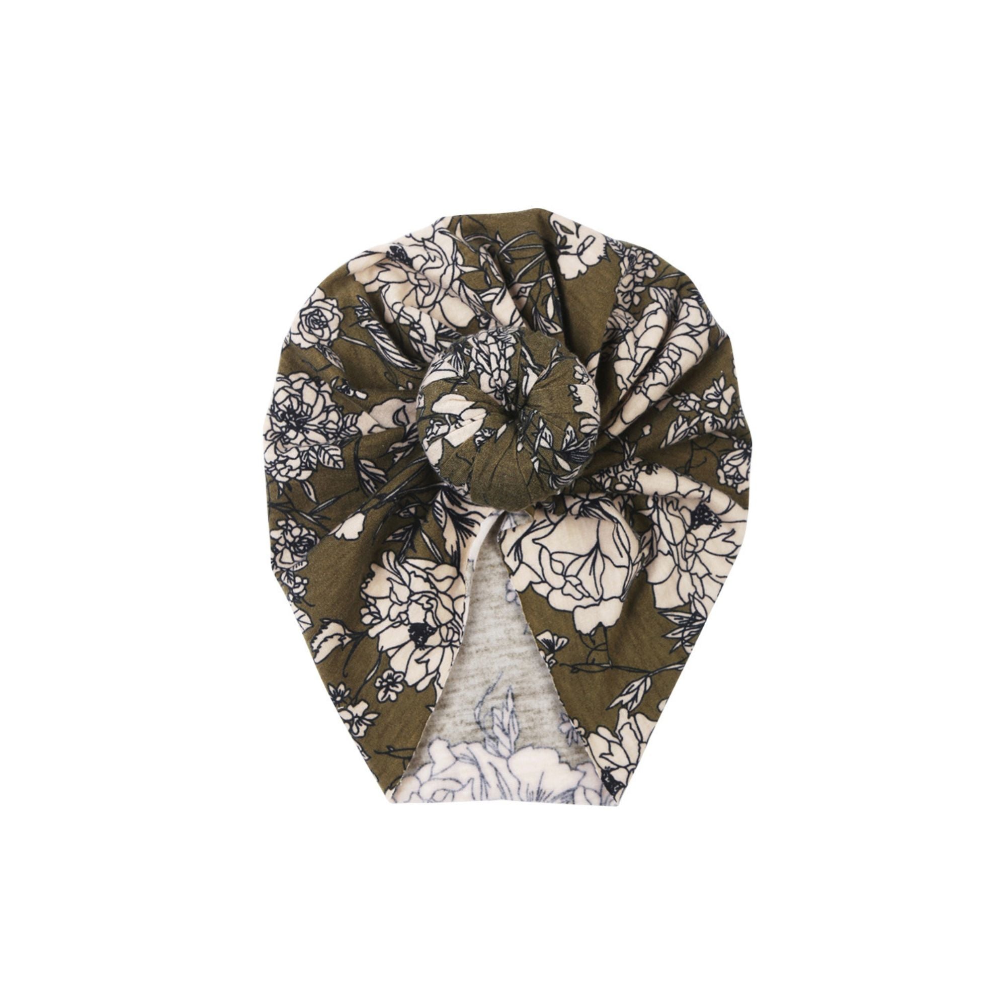 Baby turban — Olive Bloom Donut Baby Turban on white background