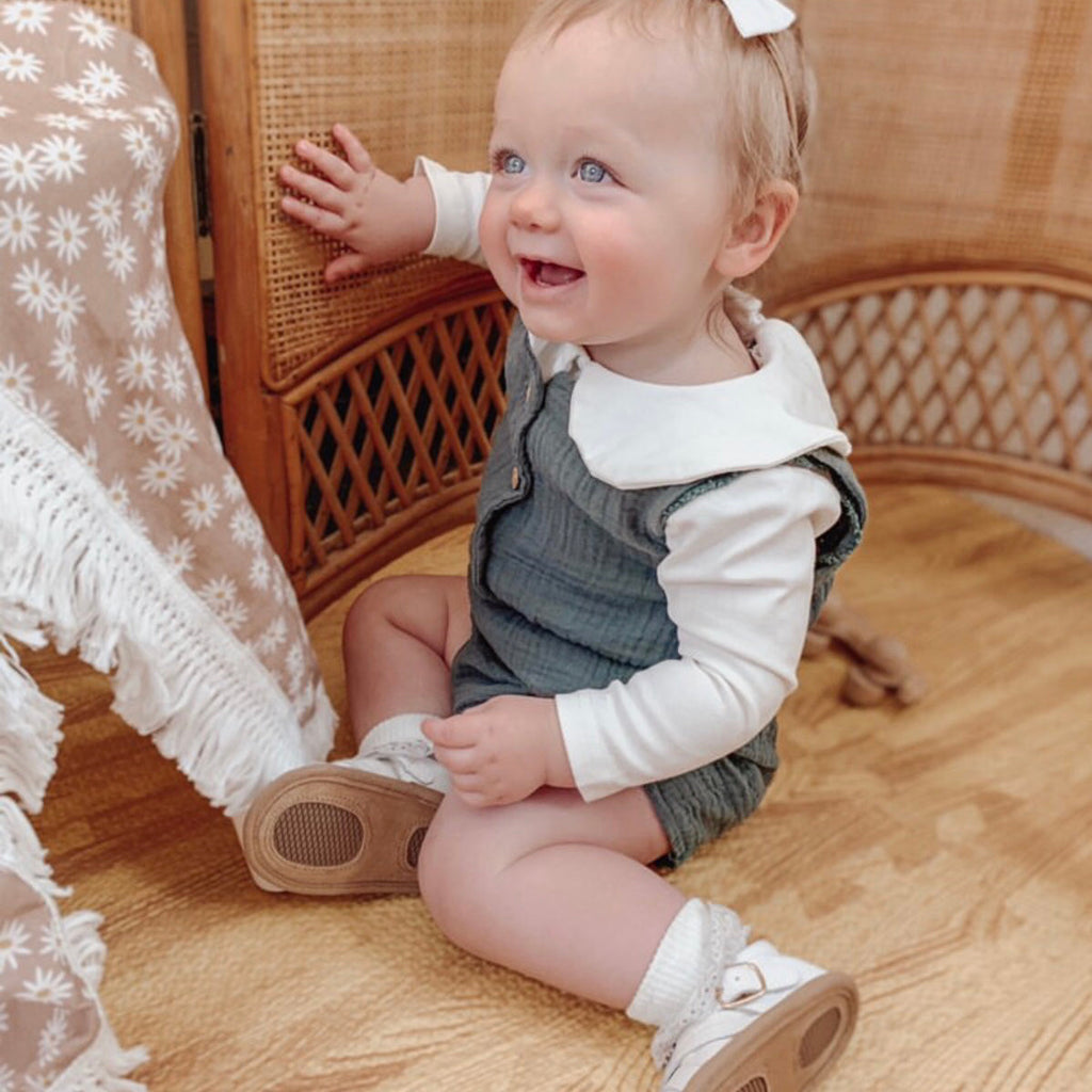White Leather Baby Sandal — baby sandals size and scale reference