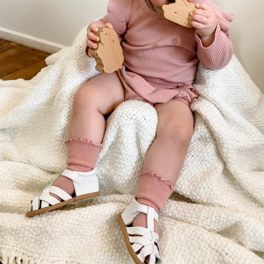 White Leather Baby Sandal — baby sandals product styling