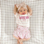 Baby Girl Waffle Bow Turban in Navy — baby turban close-up showing textured
