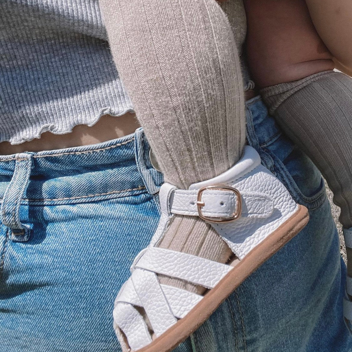 White Leather Baby Sandal — baby sandals size and scale reference