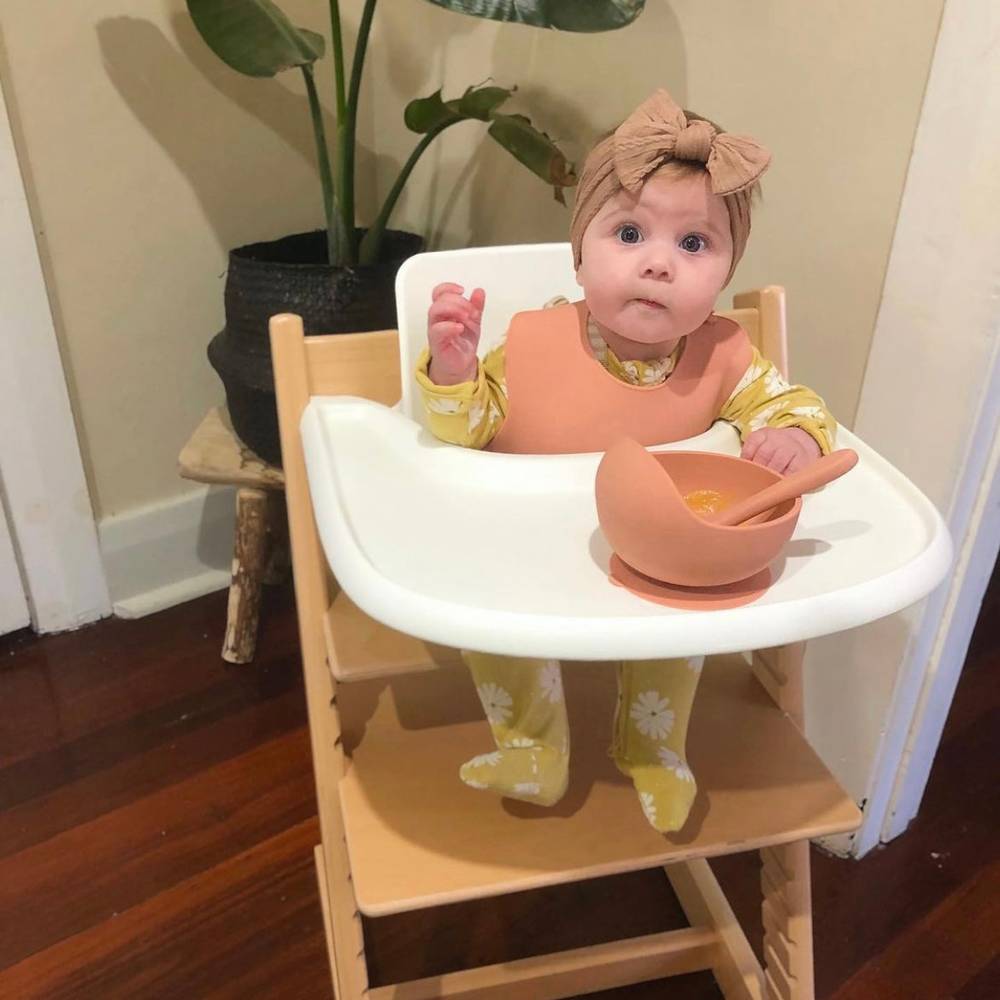 Silicone Baby Feeding Set in Brandy Rose — baby bib gift-ready packaging and presentation