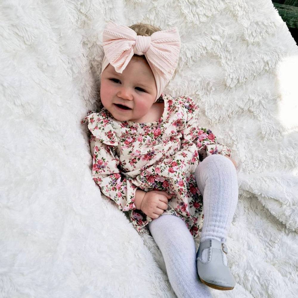 Bowie Double Bow Headband in Fairy Floss Pink — fairy floss pink baby headband product styling