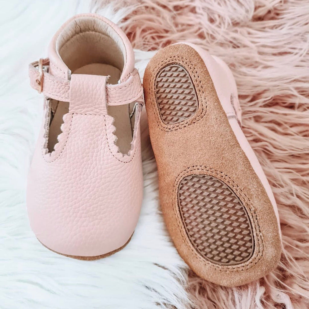 Wisp Pink Leather Baby T Bar Shoe — baby shoes size and scale reference