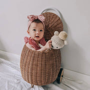Bowie Double Bow baby headband in Cruise Blue , soft ribbed knit with re-tieable double bow