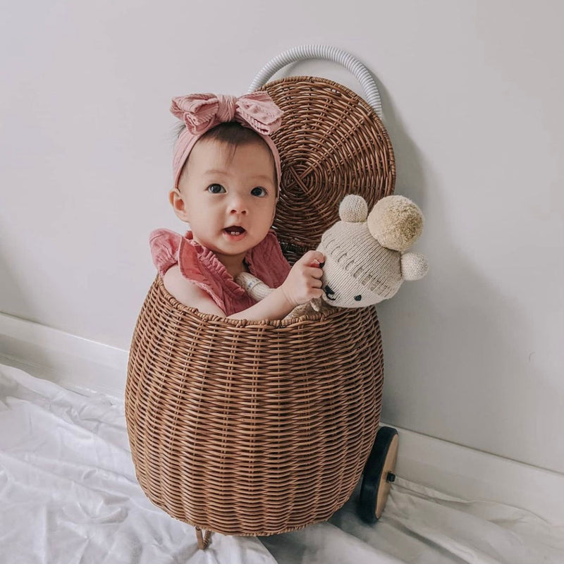 Bowie Double Bow baby headband in Fern Green , soft ribbed knit with re-tieable double bow
