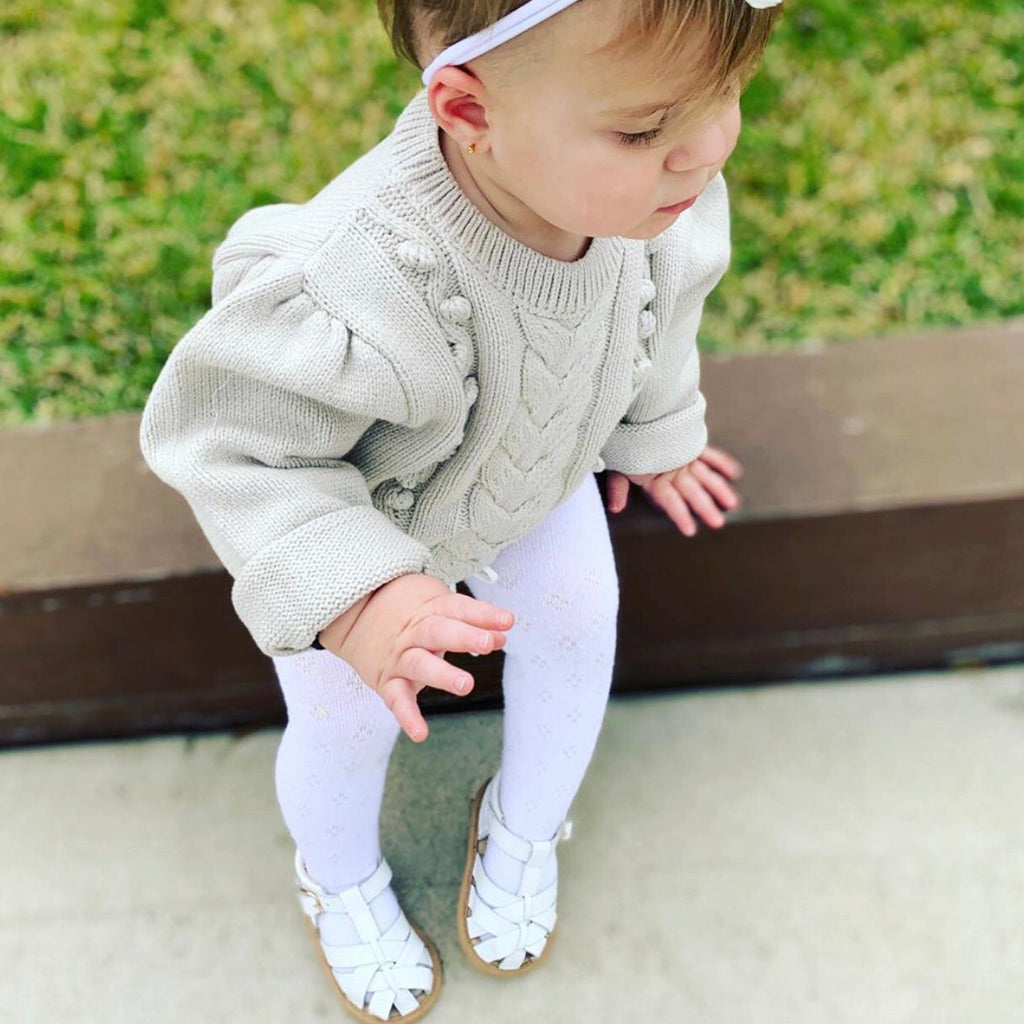White Leather Baby Sandal — baby sandals size and scale reference