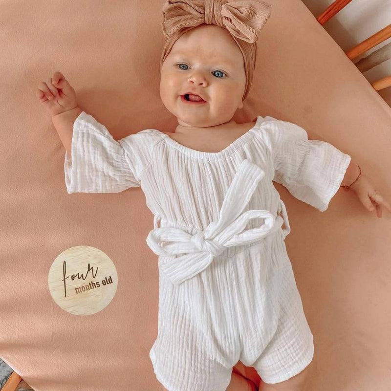 Bowie Double Bow baby headband in Sienna , soft ribbed knit with re-tieable double bow