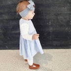 Bambi Soft Bow Headband in Power Blue — baby headband close-up showing nylon