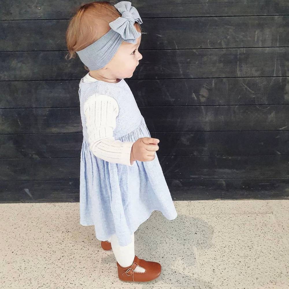 Bambi Soft Bow Headband in Power Blue — baby headband close-up showing nylon