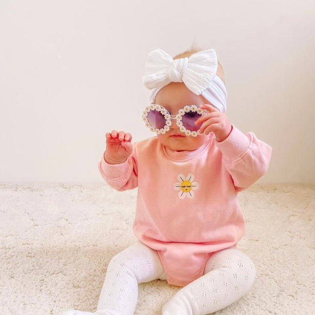 White Daisy Baby Sunglasses — baby sunglasses side view showing frame shape and lens