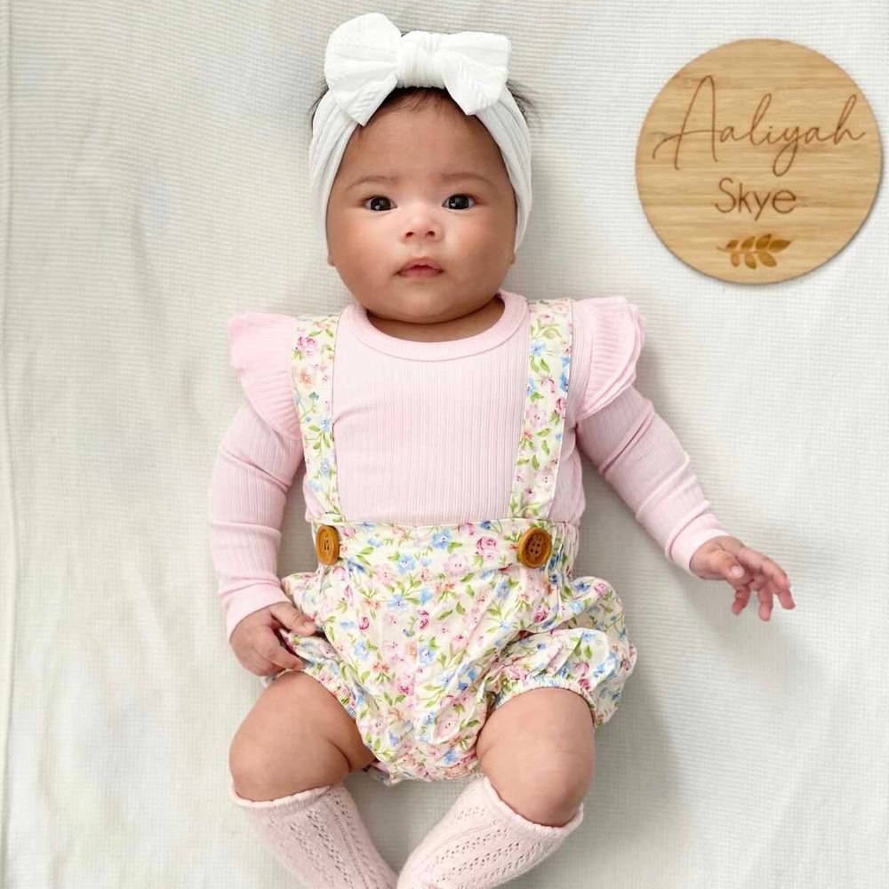 Baby girl wearing white baby headband with ear detail — Bowie Single Bow Headband