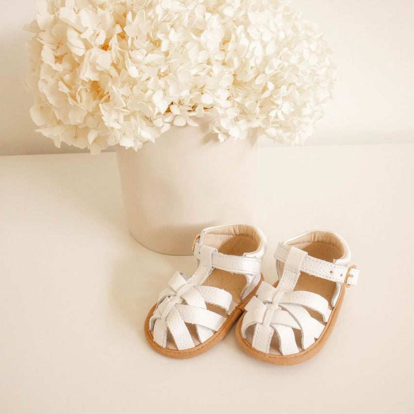 White Leather Baby Sandal — baby sandals product styling