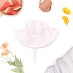 Wide Brim Baby Sun Hat in Pale Pink — cat baby hat showing face and soft texture