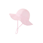 Pale pink ear detail baby hat — Wide Brim Baby Sun Hat on white background