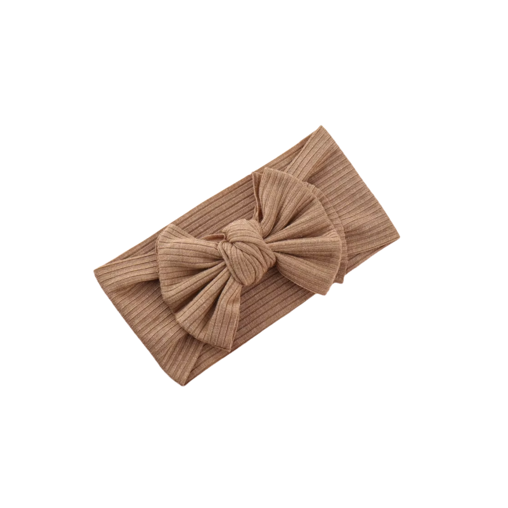 Nutmeg nylon textured baby headband with bow detail — Baby Textured Single Soft Bow Knot Headband on white background