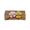 Rust nylon floral baby headband — Plush Double Flower Baby Headband on white background