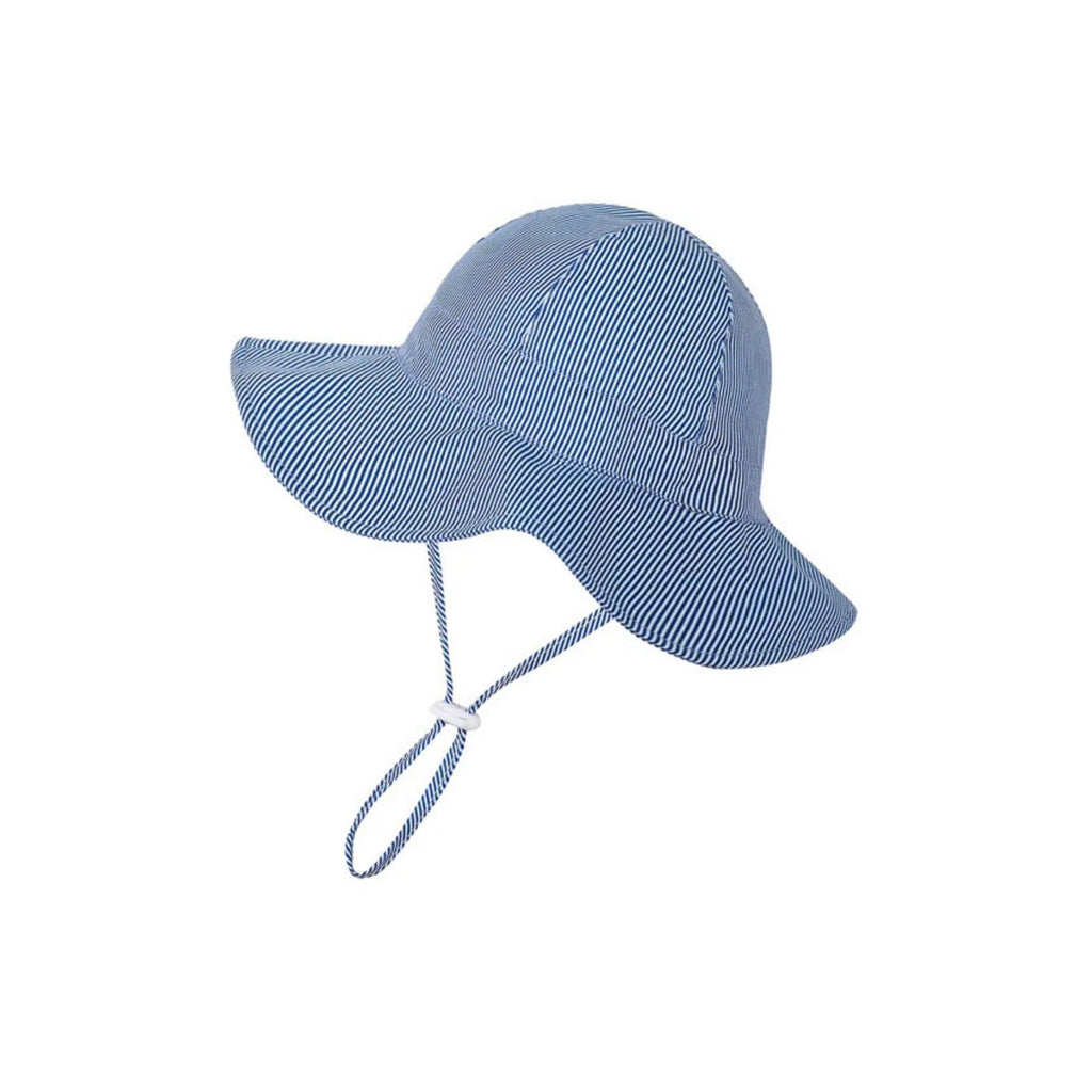 Royal blue ear detail baby hat — Wide Brim Baby Sun Hat on white background