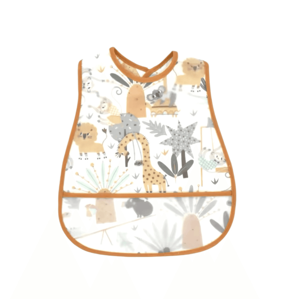 Baby bib — Safari Parade Waterproof Baby Smock Bib Short Sleeve on white background