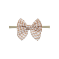 Sand gingham oversized bow baby headband — Frankie Bow Headband on white background