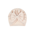 Sand ribbed ear detail baby turban with bow detail — Mila Baby Turban on white background