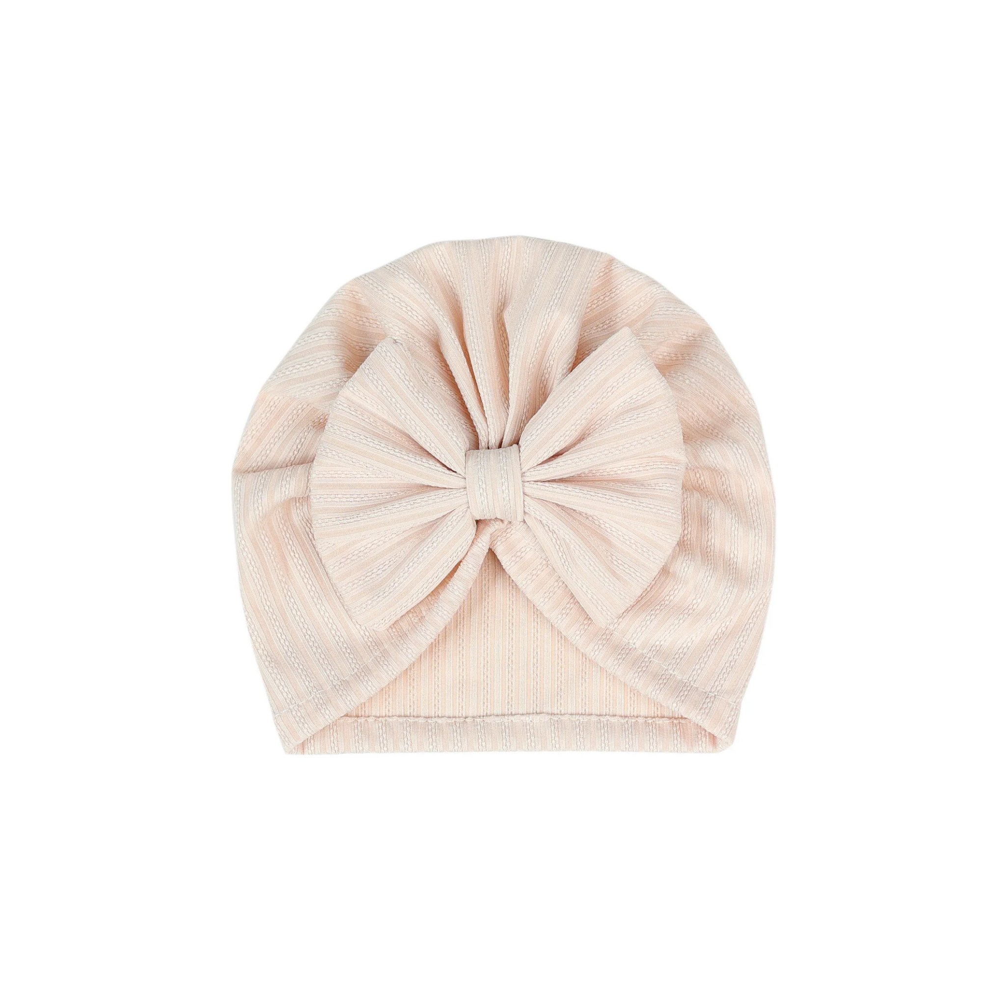 Sand ribbed ear detail baby turban with bow detail — Mila Baby Turban on white background
