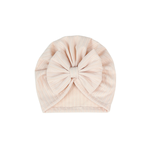 Sand ribbed ear detail baby turban with bow detail — Mila Baby Turban on white background