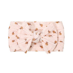 Cable knit floral baby headband with bow detail — Single Bow Cable Knit Baby Headband Floral Design #3 on white background