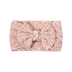 Cable knit floral baby headband with bow detail — Single Bow Cable Knit Baby Headband Floral Design #4 on white background